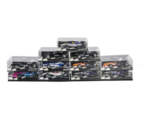 Minichamps 1:43 Scale F1 Models, A cased collection of Arrows, Minardi, McLaren, B.A.R. and Brabham Judd models, comprising, 