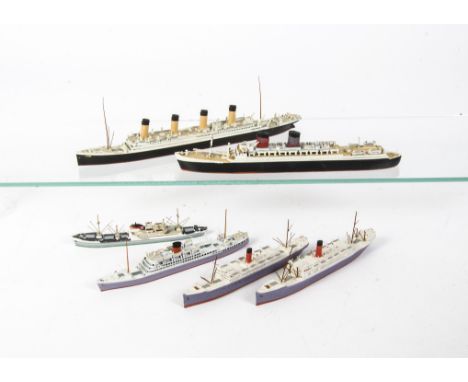Various makers Ocean Liners and Merchant Navy 1:1200 scale and smaller metal and resin waterline models, metal, AL,  Titanic,