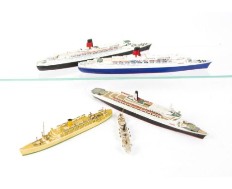 Various makers Ocean Liners and smaller vessels 1:1200 scale metal and resin waterline models  metal, Cunard QE2, Mercator Qu