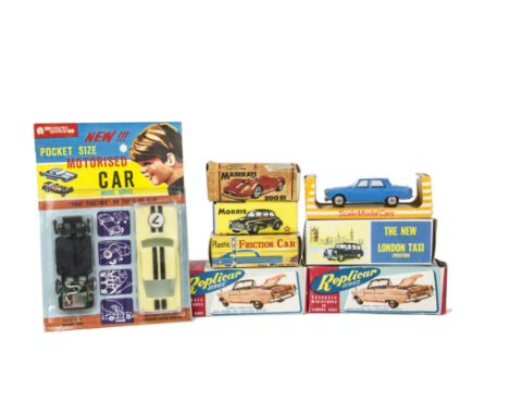 Hong  Kong Plastic Vehicles, A Lucky Toys, pocket size motorized car, two replicar series Zephyr convertibles (both with bump