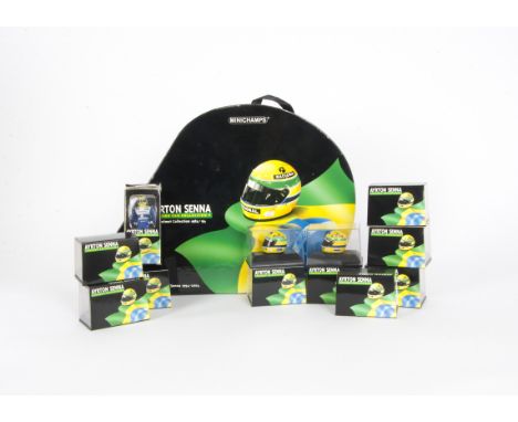 Minichamps Ayrton Senna Racing Car Collection, A boxed collection of 1:8 scale model race helmets, comprising a 388393, boxed