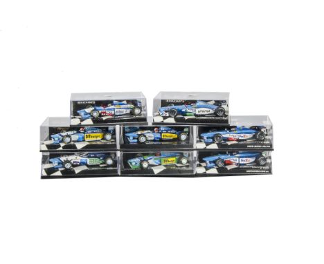 Minichamps 1:43 Scale F1 Models, A cased collection of Benettons, comprising, limited edition, 970098 Berger, 980096/990080/9