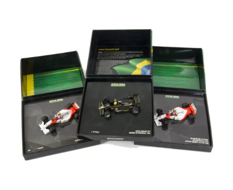 Minichamps Ayrton Senna Racing Car Collection, A boxed trio of models, comprising, 1:43 scale 414341, limited edition, McLare