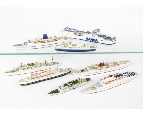Various makers modern Ocean Cruise Liners 1:1200 scale and smaller waterline models, metal, AL 140 Arandora Star, S263 Prins 