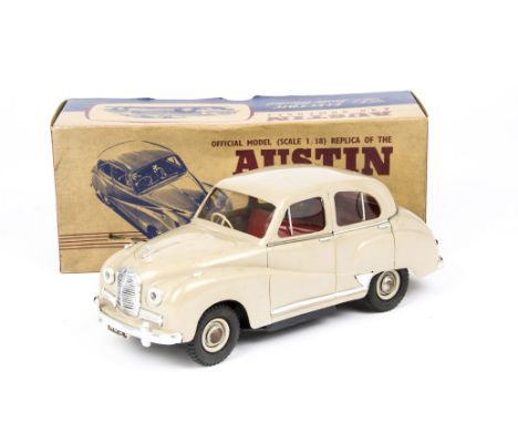 A VIP Austin A40 Somerset battery operated plastic car,   scale 1:18, in fawn, with guarantee slip, instructions and warning 