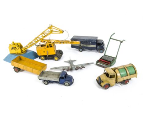 Playworn Dinky Toys, including Guy Lyons Swiss Rolls Van, Coles Mobile Crane, Yard Crane, Bedford Refuse Truck, Dodge Tipper 