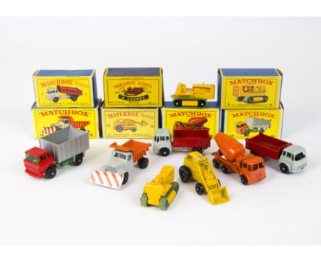 Matchbox 1:75 Construction Vehicles, 3 Bedford Tipper Truck (2, one boxed), 8 Tractor (2, early one with driver and later wit