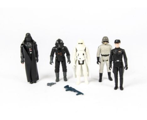 Vintage Star Wars Action Figures, including The Emperor, Darth Vader, Stormtrooper in hoth gear (2), Stormtrooper (3), Tie Fi