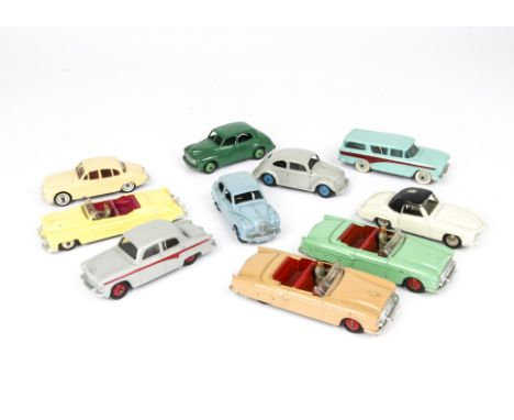 Loose Dinky Toys Cars,  Nash Rambler in turquoise and red flash, Mercedes 190SL (rubbing to roof), Volkswagen in grey, Packar