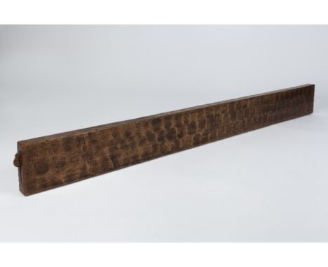 Robert Thompson of Kilburn (British, 1876-1955) Mouseman oak mantle shelf adzed  carved mouse 167cm long, 16cm deep.