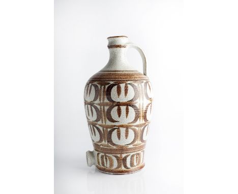 Geoffrey Eastop (British, 1921-2014) Cider jar painted motifs in brown painted potter's mark 40.5cm high.