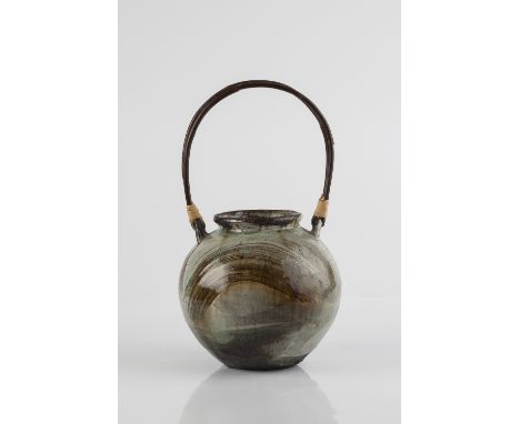 Lisa Hammond (British, b.1956) Jar soda glaze, brushed decoration, with cane handle impressed potter's seal 33cm high (with h