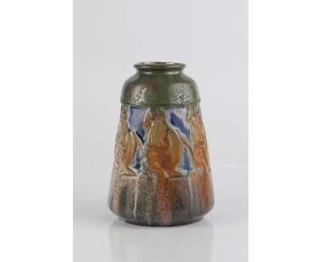 Roger Guerin (Belgian, 1896-1954) Vase decorated with band of baboons inscribed 'Gres d'art, R. Guerin, 762' 22.5cm high.