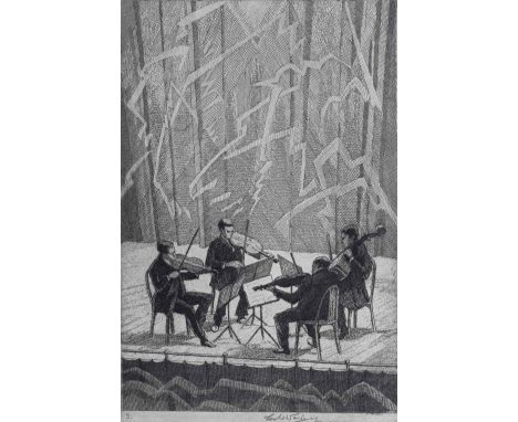Leslie Moffat Ward (British, 1888-1978) String Quartet signed and numbered '3' in pencil (in the plate) etching 17.5cm x 11cm