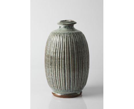 Mike Dodd (British, b.1943) Vase fluted impressed potter's seal 30.5cm high.