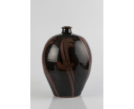 Phil Rogers (British, b.1951) Vase tenmoku glaze, finger wipe decoration potter's seal covered with glaze 35.5cm high.