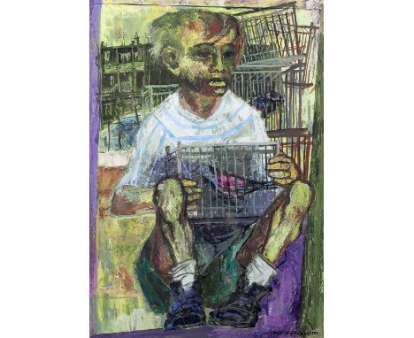 Rudolf Harold Van Rossem (Dutch, b.1924) Boy with Bird in Cage and Boy with Cockerel, 1955 each signed and dated (lower right