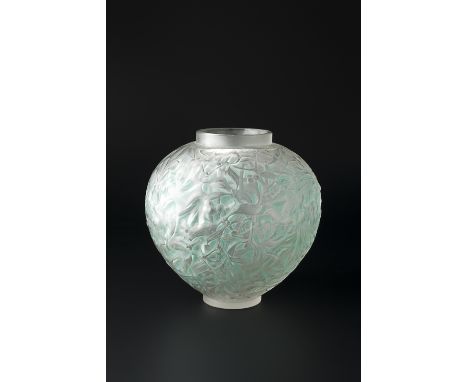 Rene Lalique (French, 1860-1945) 'Gui' vase (Marcilhac 948) blue staining moulded 'R. Lalique' and etched 'France' 16cm high.