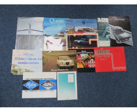 British car brochures, generally excellent to good, with range of Rolls Royce including 1986 range and 1988 Phantom (Queste),