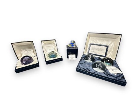 Caithness, range of boxed Caithness limited edition studio glass paperweights. To include; Trio edition 516, 1st Quarter 1190