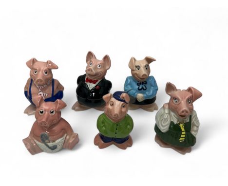 Six ceramic Wade piggy banks/ pig money boxes, each marked to the bottom for Wade England, and having Natwest branded stopper