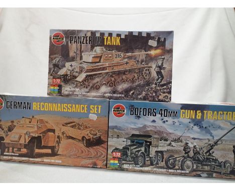 Three 1/72 scale Airfix military kits, all as new/sealed, storage wear to boxes. UK P&amp;P Group 1 (£16+VAT for the first lo