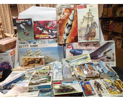 Airfix 1/600 HMS Devonshire, appears complete/unchecked, plus Anne Boleyn, Yeoman and Ceasar, all started, also includes larg