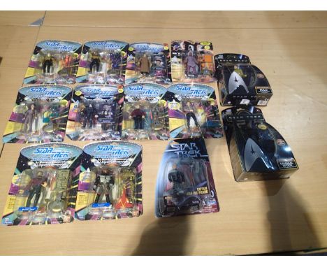 Eleven Star Trek Playmates figures, all 12 cm tall, Star Trek next generation figures plus two 15 cm tall figures, all boxed,