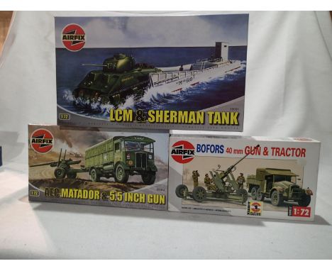 Three 1/72 scale Airfix military kits, all as new/sealed, storage wear to boxes. UK P&amp;P Group 1 (£16+VAT for the first lo