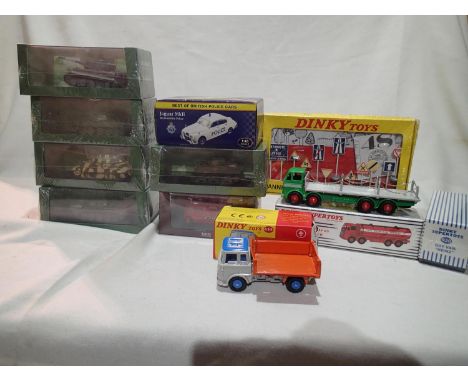 Eleven magazine issue Atlas Editions vehicles, five tanks, fire engine, police car, five Dinky Toys, mostly factory sealed, o