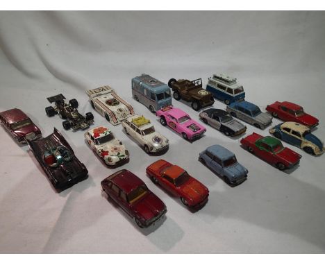 Eighteen Dinky Toys and Corgi Toys vehicles, all playworn, some repainted, all suitable for spares or refurbishment. UK P&amp