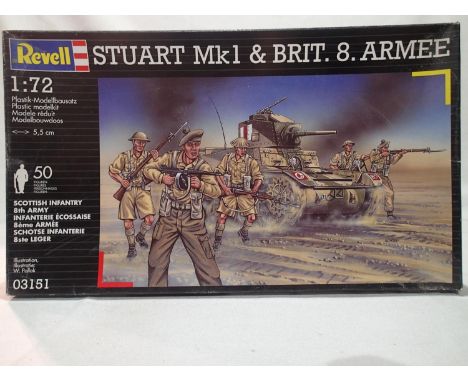 Revell 1/72 scale 03151 Stuart MK 1 with 8th Army Scottish Infantry (fifty figures), appears factory sealed, wear to box, unc