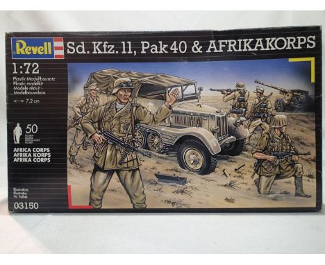 Revell 1/72 scale 03150 SDKFZII, PAK 40 with Africa corps (fifty figures), sealed box with wear, unchecked. UK P&amp;P Group 