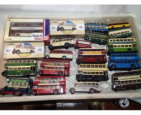 Twenty buses and coaches (three boxed, seventeen unboxed), mostly Corgi classics, various types, mostly good condition. UK P&