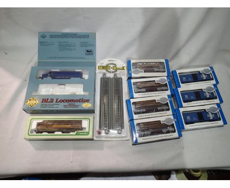 HO American Outline locomotives and stock, proto 13L2 diesel, Bangor and Aroostook, Bevbel FA unit Boston and Maine, Bachmann