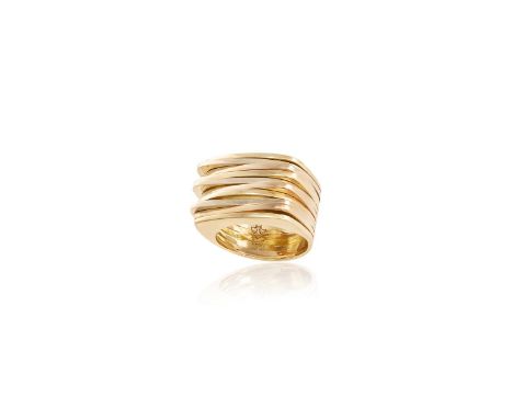 A GOLD RINGThe polished multiple reeded hoop, in 18K gold, signed Maria Grazia Cassette, Italian assay mark,  ring size M½