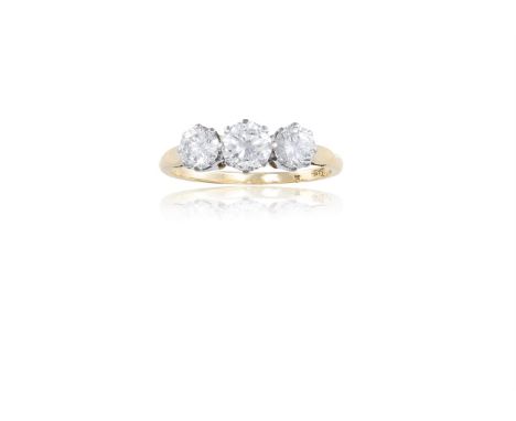 A DIAMOND THREE-STONE RINGThe central round brilliant-cut diamond weighing approximately 0.50ct, within two similarly-cut dia