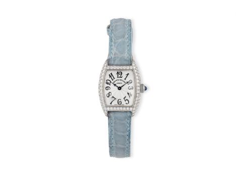 AN 18K WHITE GOLD AND DIAMOND-SET QUARTZ WRISTWATCH, BY FRANCK MULLER5-jewel ETA quartz movement, engine turned silvered dial