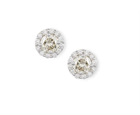 A PAIR OF DIAMOND EARSTUDSEach brilliant-cut diamond within a four-claw setting, to a similarly-cut diamond surround, mounted