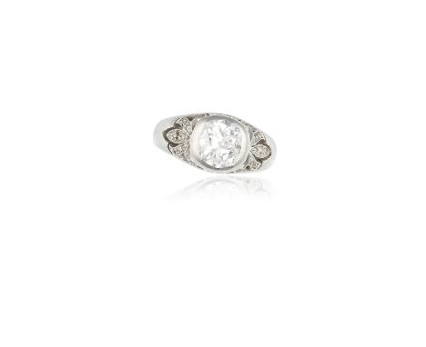 AN EARLY 20TH CENTURY DIAMOND RING, CIRCA 1910The old cushion-shaped diamond within collet setting, weighing approximately 2.