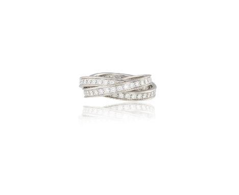A DIAMOND 'TRINITY' RING, BY CARTIERDesigned as three interlocking bands pavé-set with brilliant-cut diamonds, mounted in 18K