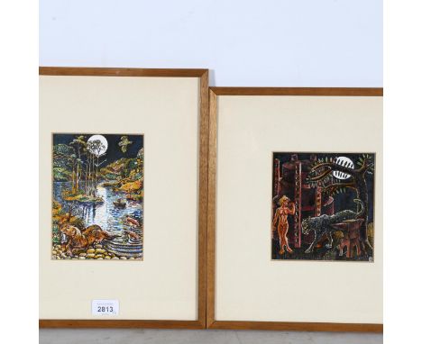 Nick Hamper, 2 ink and wash, otter in a landscape, and leopard and gasometer, both signed and dated '88, largest 37cm x 31cm,