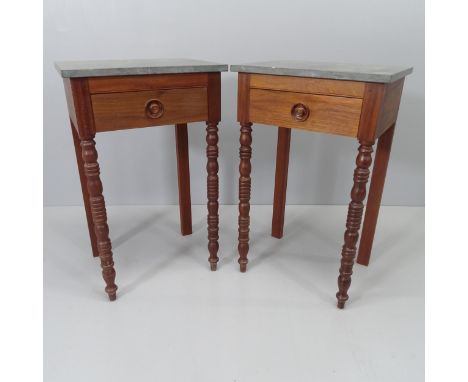 A pair of modern teak side/lamp tables, with slate top and single frieze drawer. 46x75x36cm. WITH THE OPTION TO PURCHASE THE 