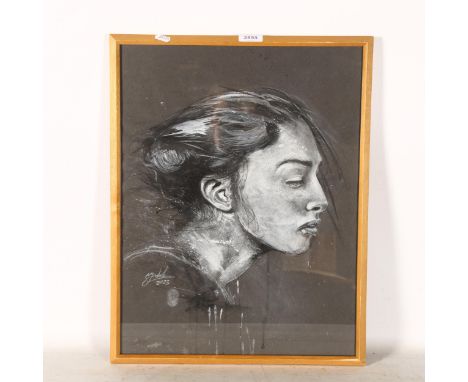 Clive Fredriksson, watercolour and crayon, portrait of a young girl, 54cm x 42cm overall 