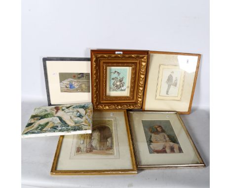 A group of oils watercolours and prints, including Thomas Simpson, portrait of a young girl, etc (6) 
