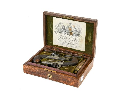 A Pair of 19th Century 40 Bore Flintlock Pocket Pistols by Joseph Manton, London, each with 6.5cm turn-off round steel barrel