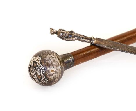 A Northern Rhodesia Police Malacca Swagger Stick, with globular silver pommel and ferrule, hallmarks for Birmingham 1957; a S