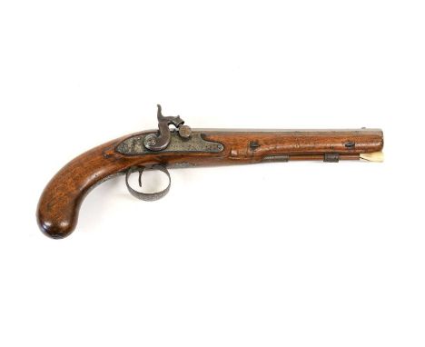 An Early 19th Century 20 Bore Percussion Pistol by Starnes, with plug and nipple convertion from a flintlock, the 22cm octago