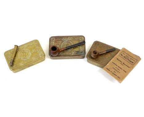 Three Princess Mary 1914 Christmas Tins, one containing a bullet pencil and greetings card, one containing a Dunlan Lytewaite