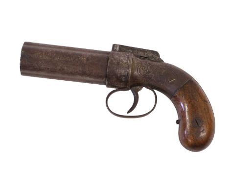 A 19th Century American Six Shot Pepperbox Percussion Revolver by Allen &amp; Thurber, the 8cm steel barrel with wide flat ri